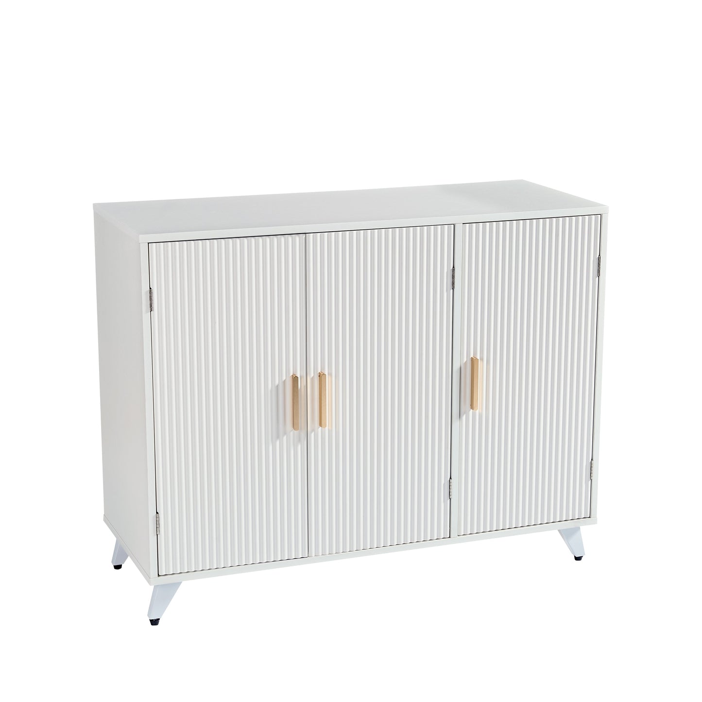 ideboard with wavy texture buffet cabinet, white accent cabinet with door, modern bookcase for kitchen living room - Korvel