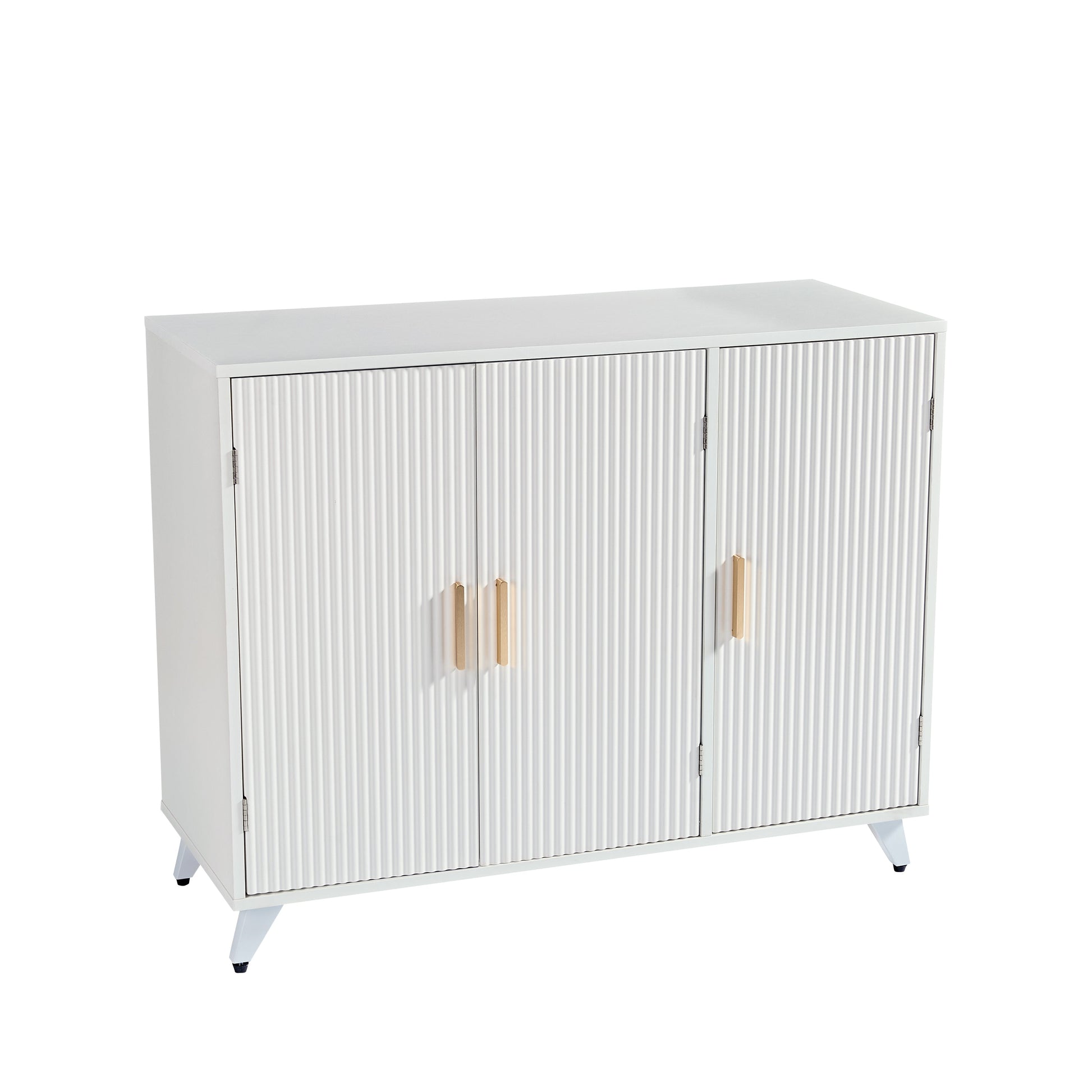 ideboard with wavy texture buffet cabinet, white accent cabinet with door, modern bookcase for kitchen living room - Korvel