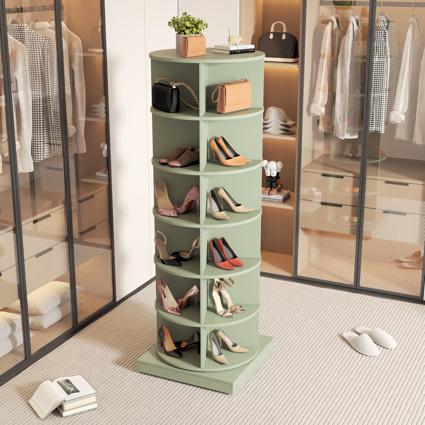Green 360 Rotating Shoe Cabinet - 6 Layers