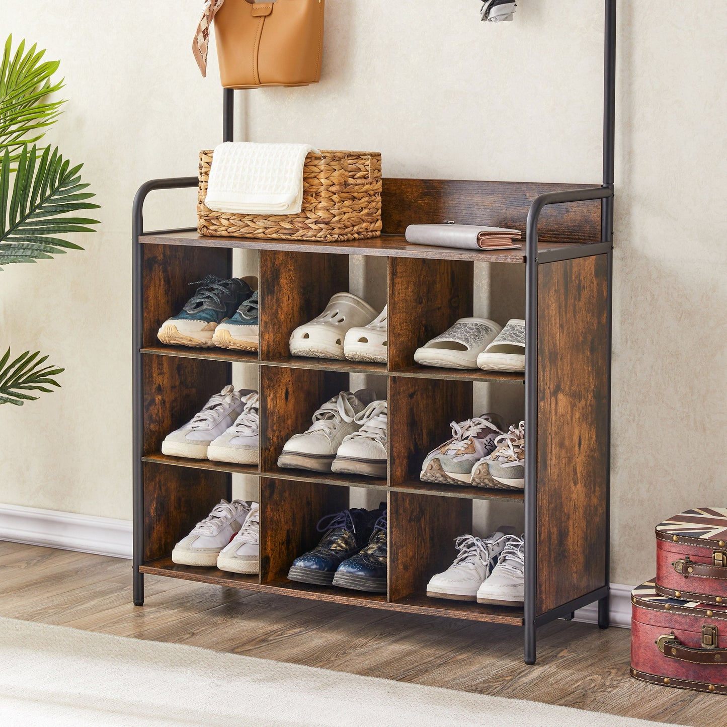 Coat Rack, Hall Tree with Shoe Rack for Entryway, 3-in-1 Entryway Coat Rack and Storage Rack, with 7 Hooks, a Hanging Rod - Korvel