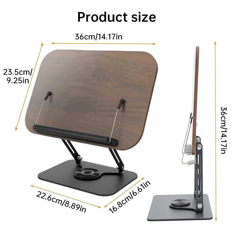 Adjustable 360° Rotating Book Stand with Elastic Clips, for Cookbooks, Laptops & More - Korvel