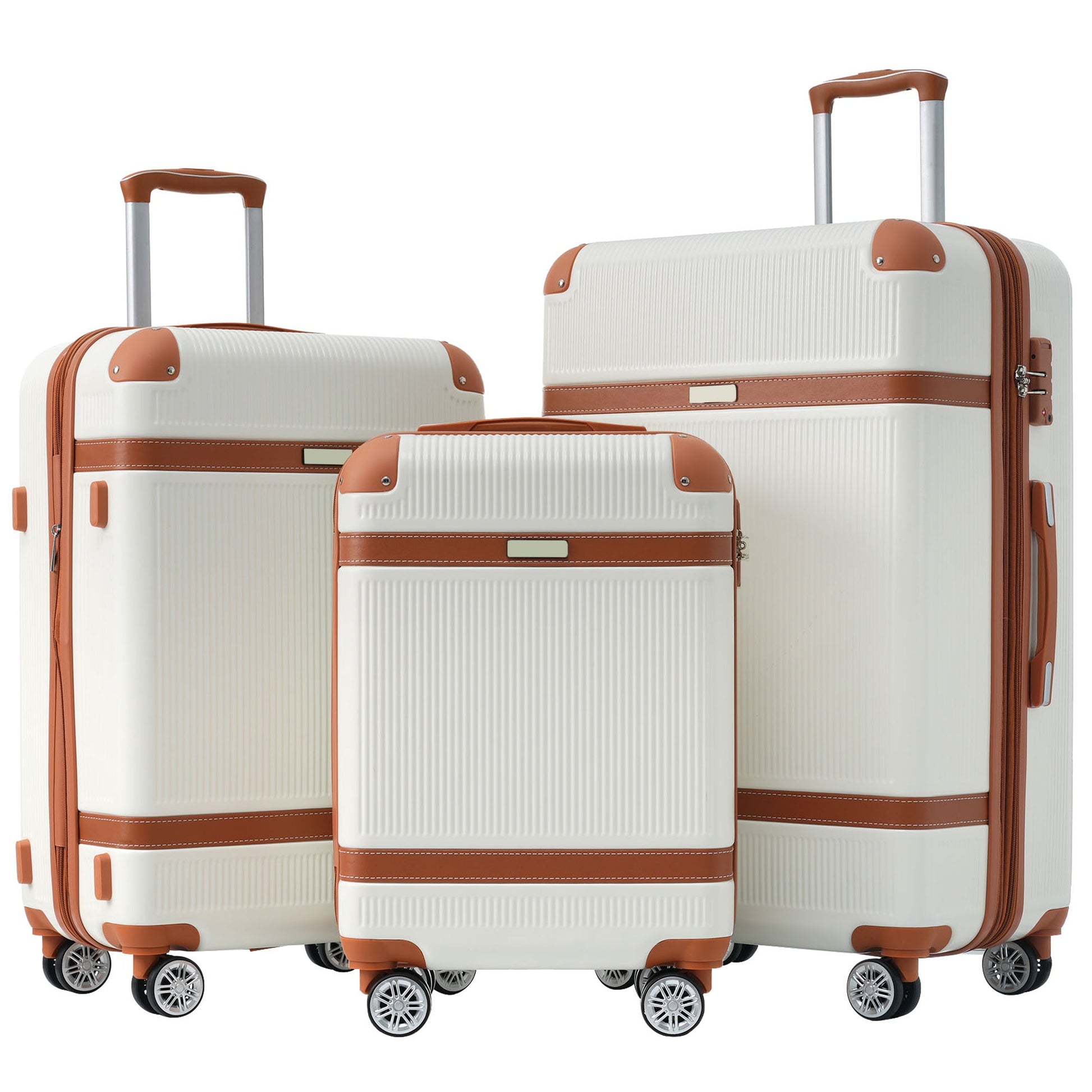 Hardshell Luggage Sets 3 Piece double spinner 8 wheels Suitcase with TSA Lock Lightweight 20''24''28'' White + ABS - Korvel