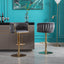 Set of 2 Bar Stools with Chrome Footrest and Base Swivel Height  Velvet + Golden Leg Simple Bar Stool-Grey - Korvel