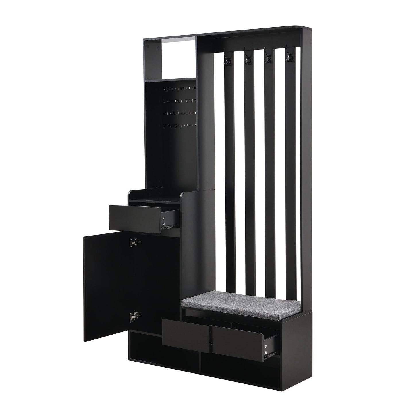39.3'W70.8'H multifunctional corridor shoe cabinet with soft padded nail board and black hanger with entrance hook - Korvel