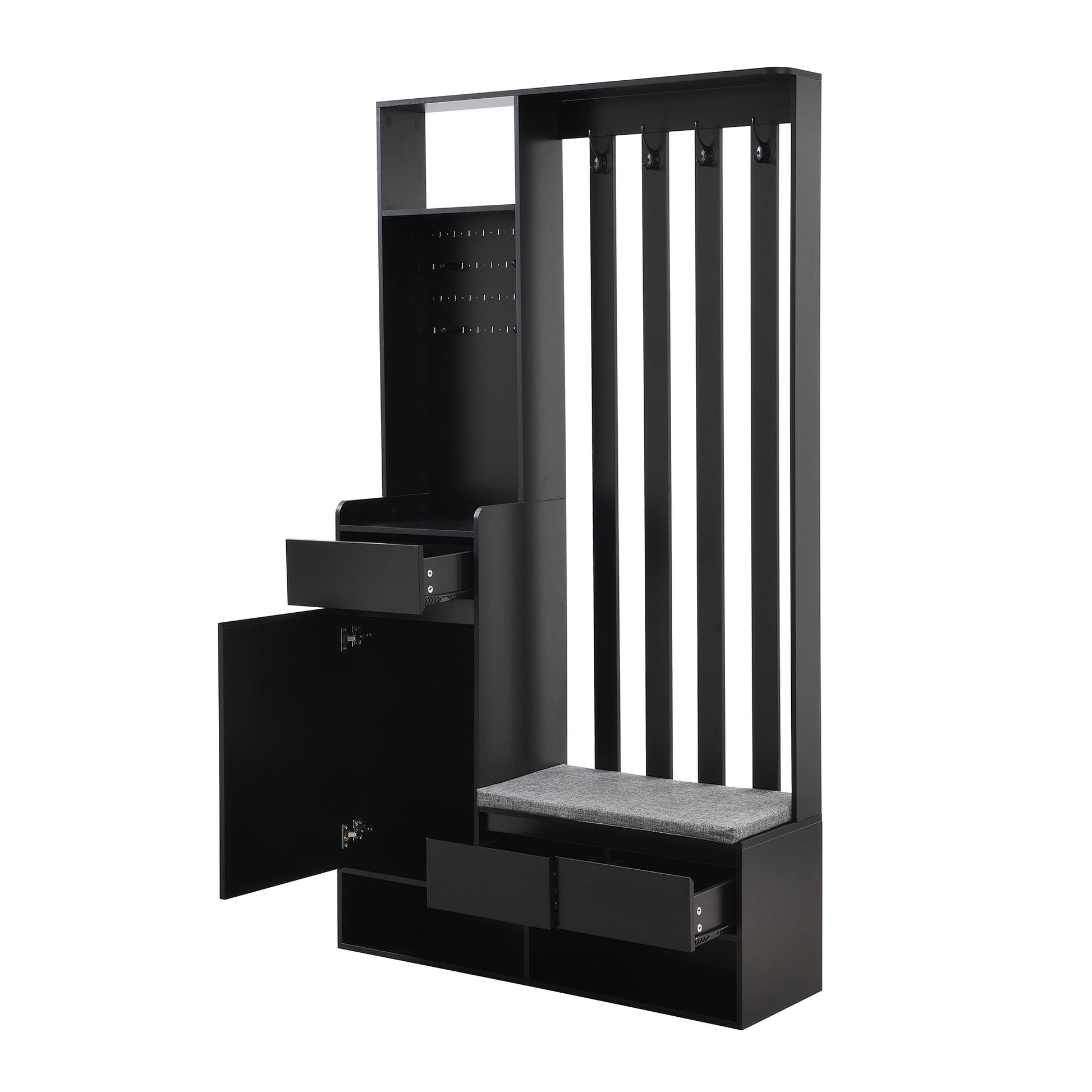 39.3'W70.8'H multifunctional corridor shoe cabinet with soft padded nail board and black hanger with entrance hook - Korvel