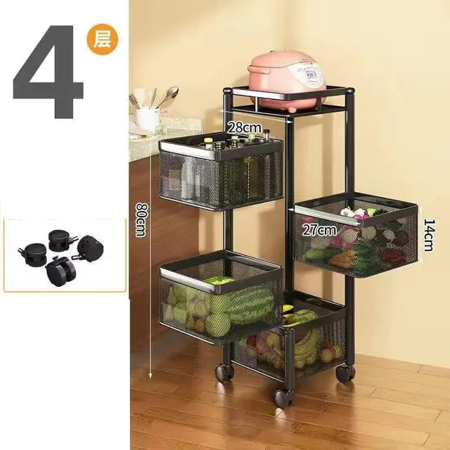 Estante de Cestas Metálicas Apilables con Ruedas