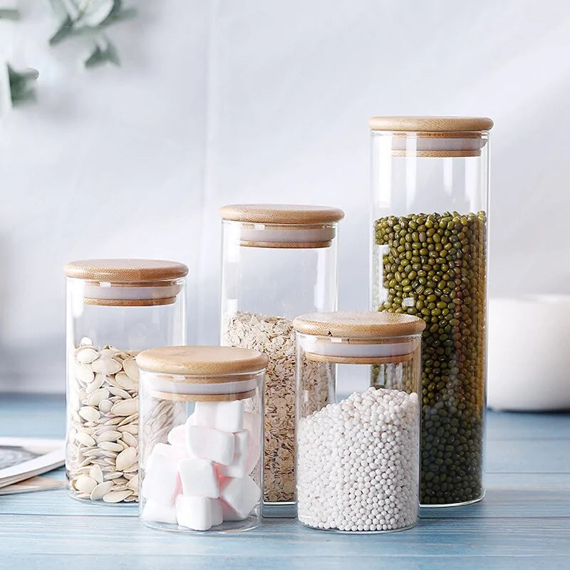 Contenants de stockage alimentaire en verre borosilicate recouverts de bambou