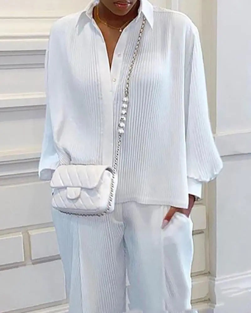 Women's Wrinkle-Resistant Long Sleeve Shirt Set