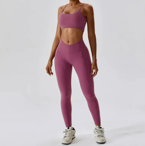 Traje de Yoga Deportivo con Diseño de Rayas en la Espalda