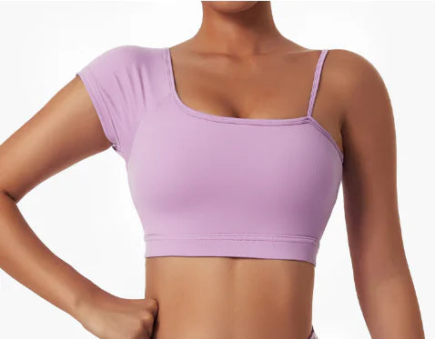 Crop Top Actif à Épaule Oblique