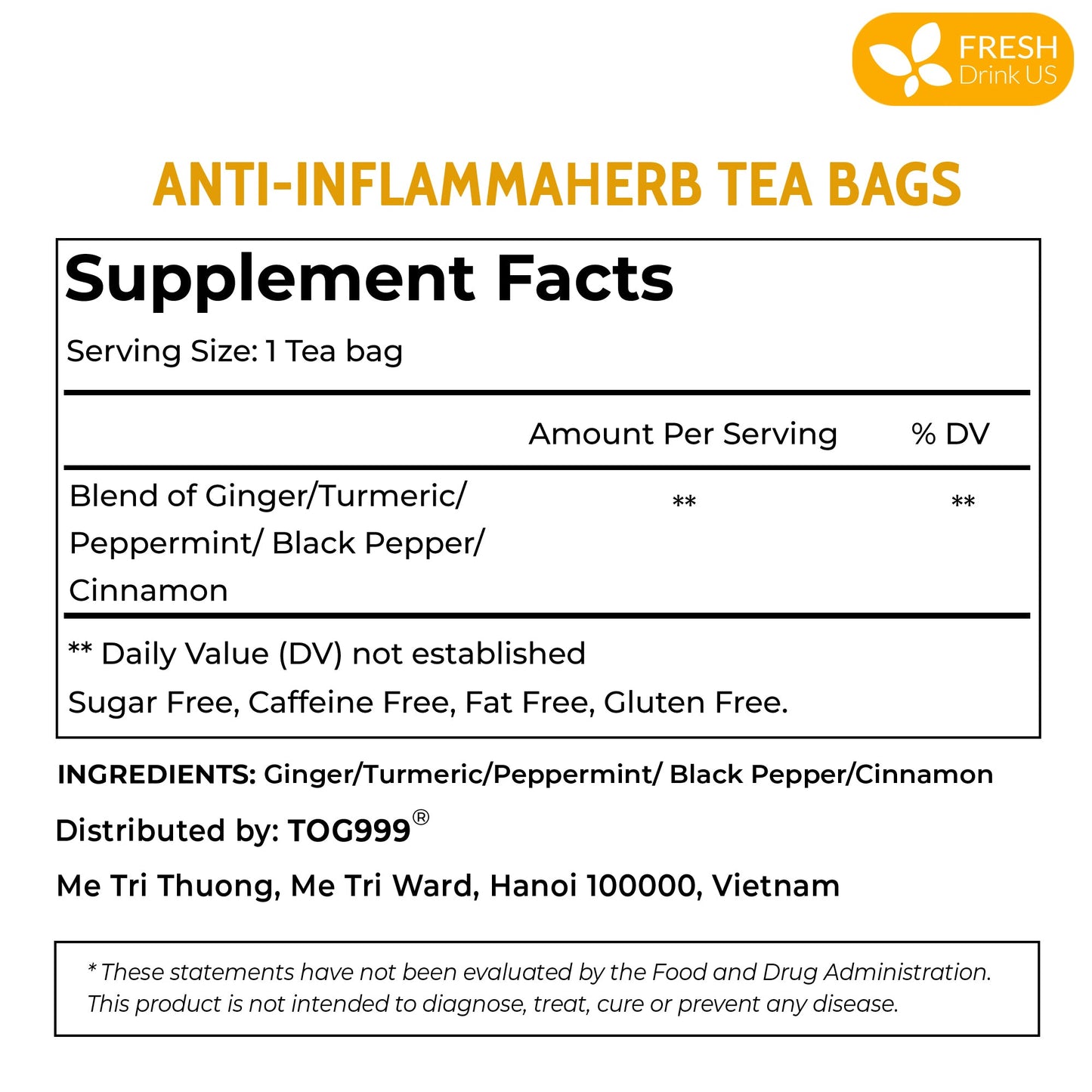 Té de hojas sueltas antiinflamatorio, 100 % natural, con jengibre, cúrcuma, menta, pimienta negra y canela. 
