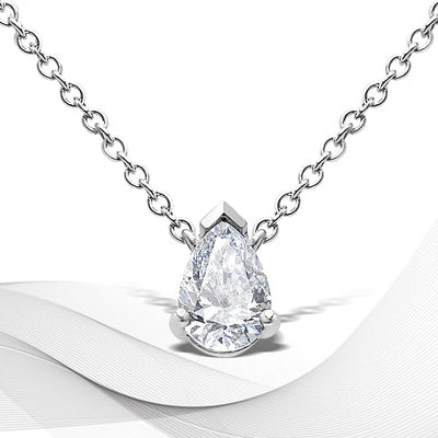 Pendentif en diamant en forme de poire en or blanc 14K cultivé en laboratoire