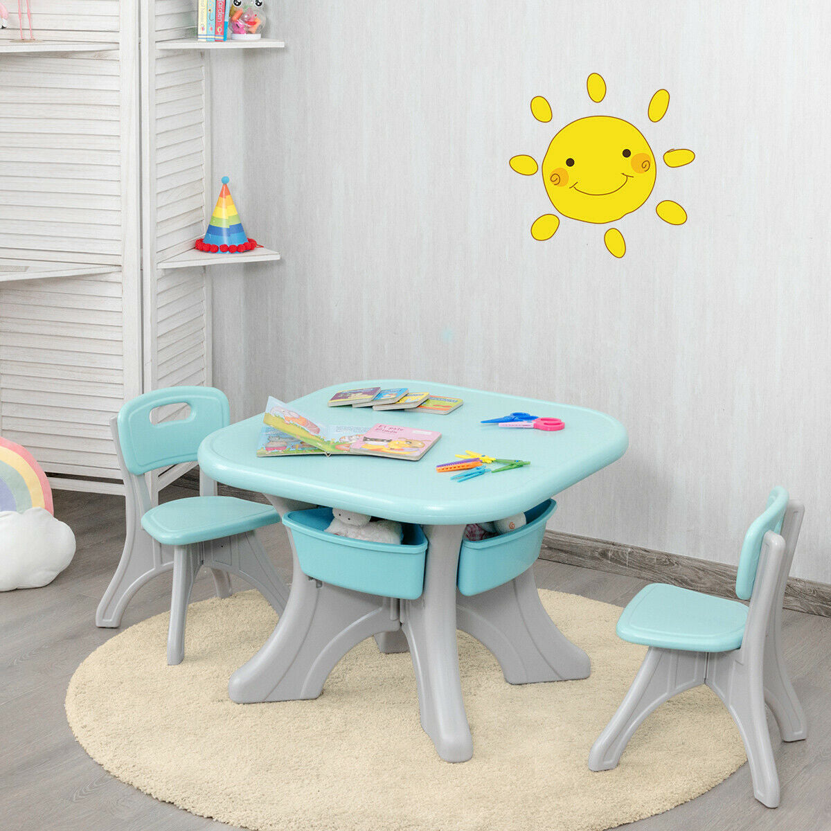 Gbruno Kids Activity Table & Chair Set with Storage - Blue
