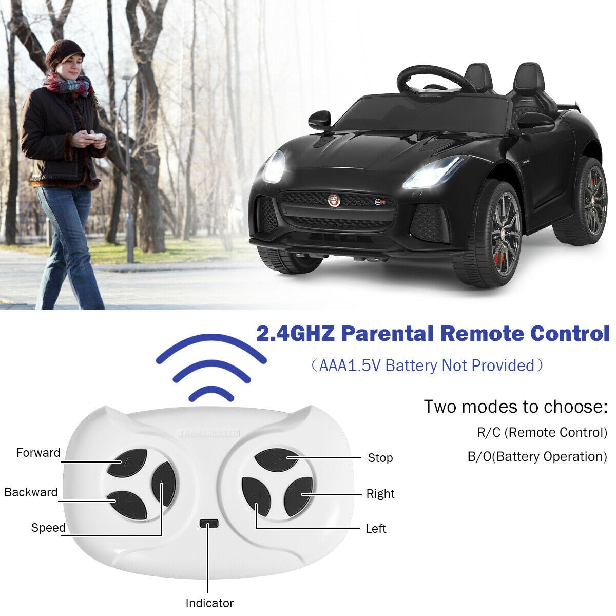 Coche de paseo para niños con licencia Jaguar F-Type SVR de 12V - Negro