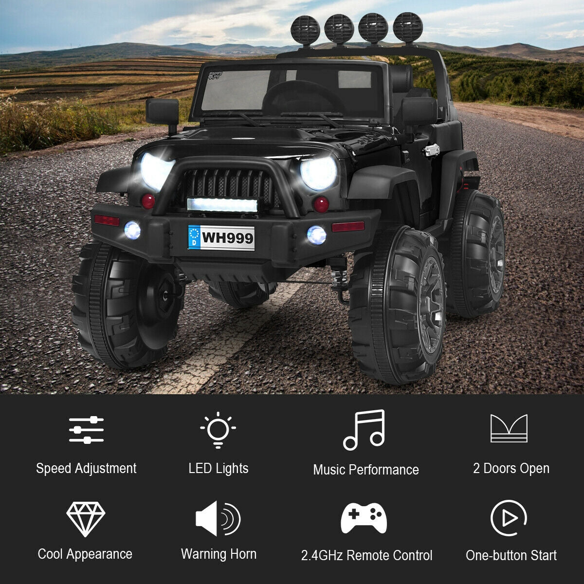 Camion électrique pour enfants 12V avec télécommande - Noir