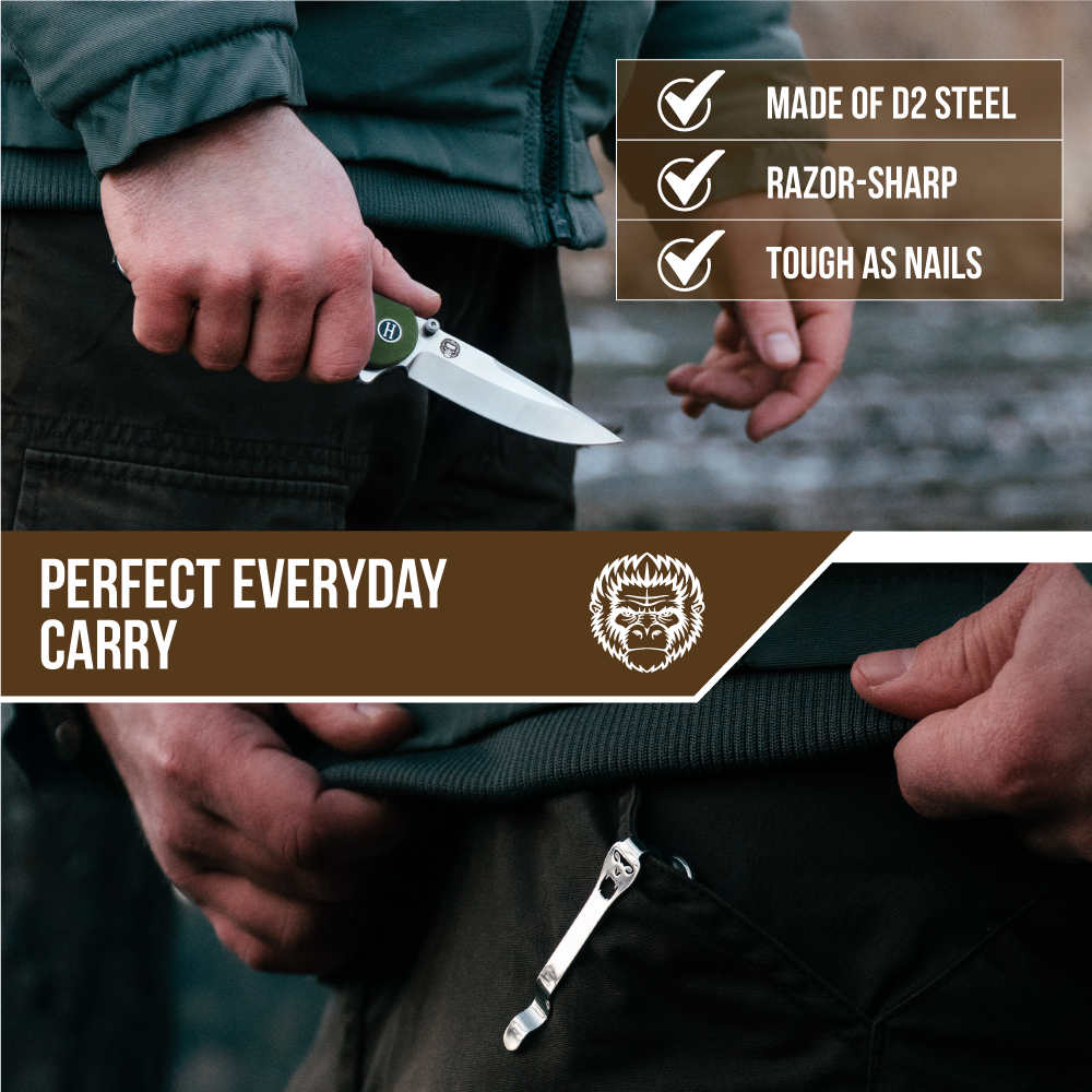 The Straight Back Folding Pocket Knife Giftset for Men and Women (Silver and Green) - Korvel