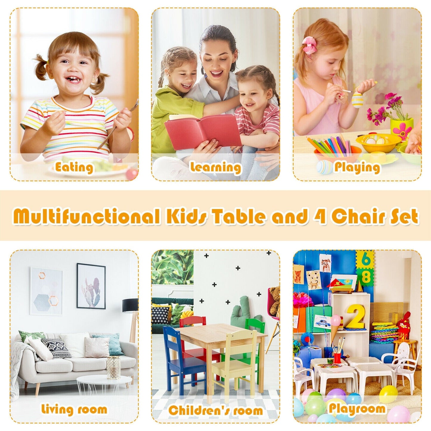 5-Piece Kids Multicolor Table and Chair Set