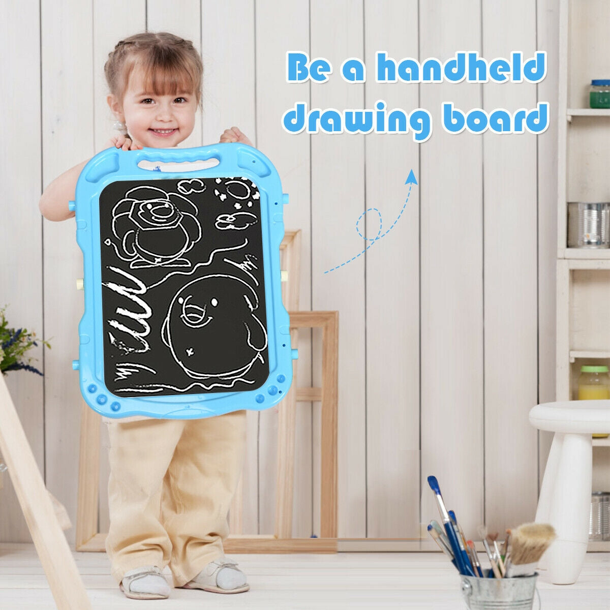Height Adjustable Kids Art Easel - Magnetic Double Sided Board