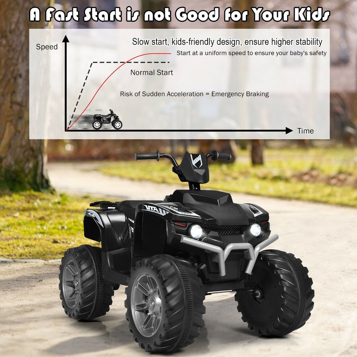 ATV électrique pour enfants 12V avec lumières LED - Noir