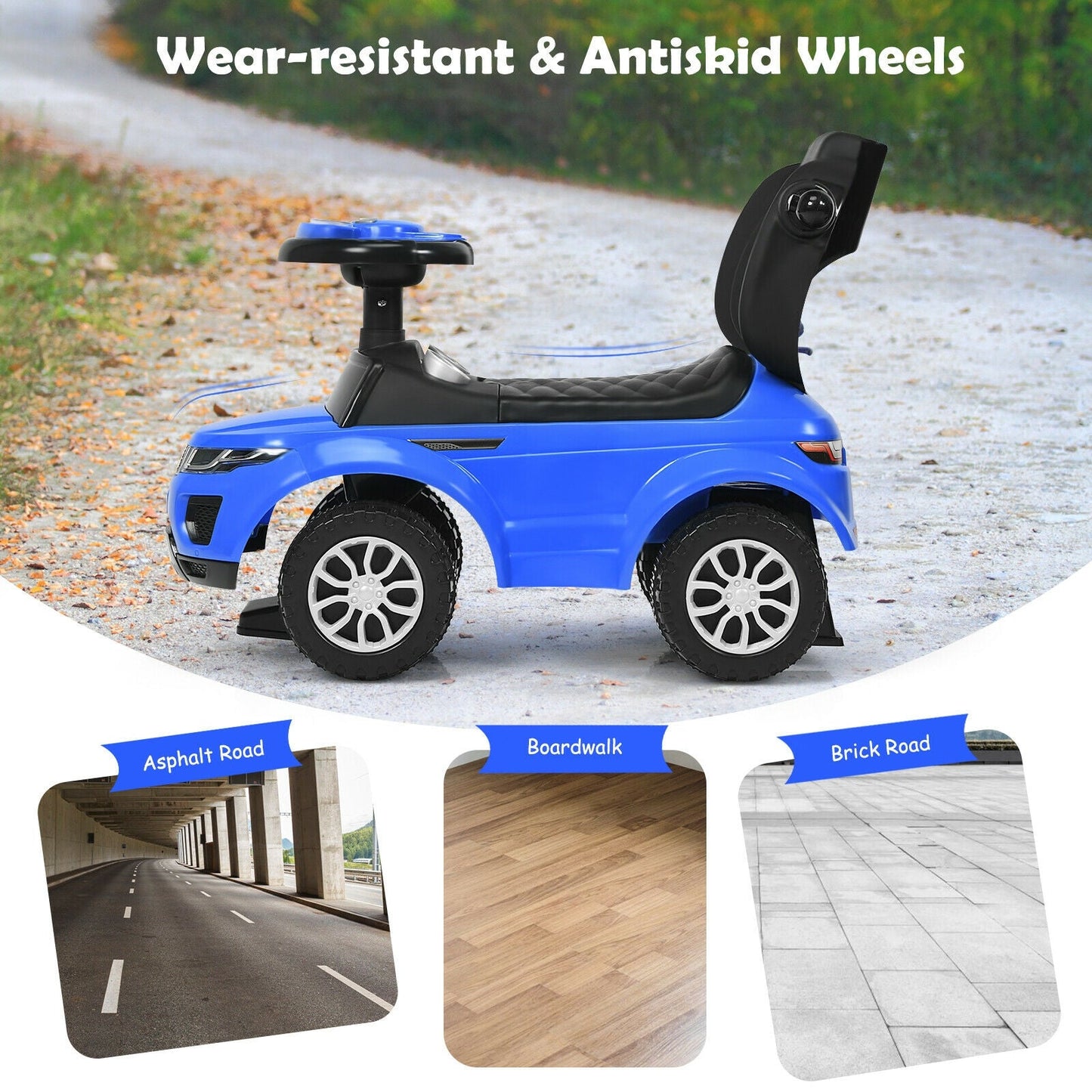 Poussette 3-en-1 pour Tout-Petit et Voiture à Pousser - Bleu