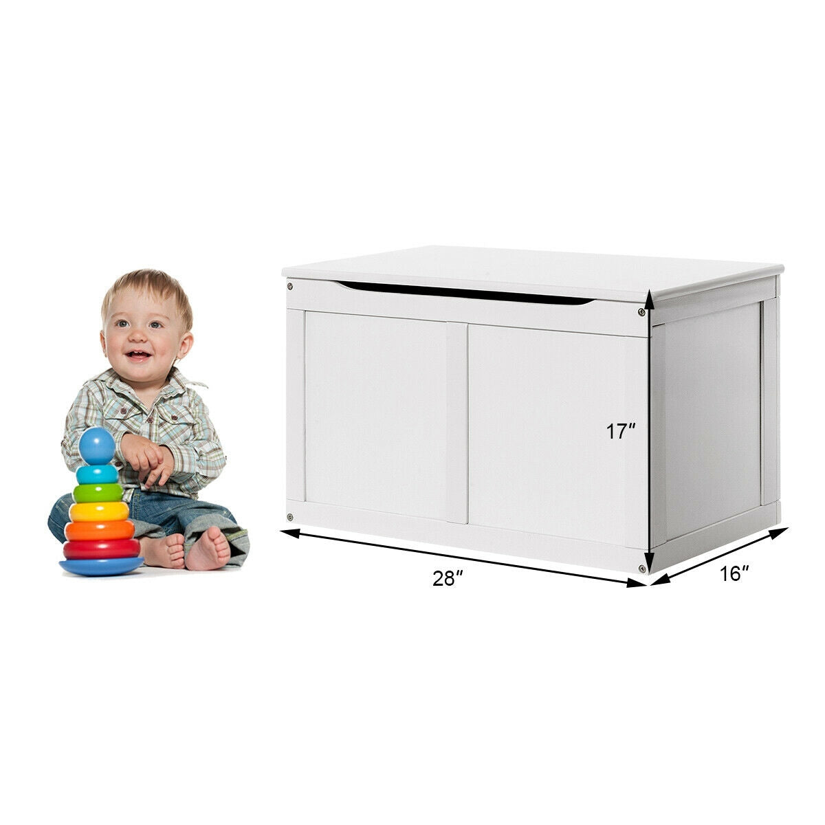 Safety Hinge Wooden Chest Organizer - White