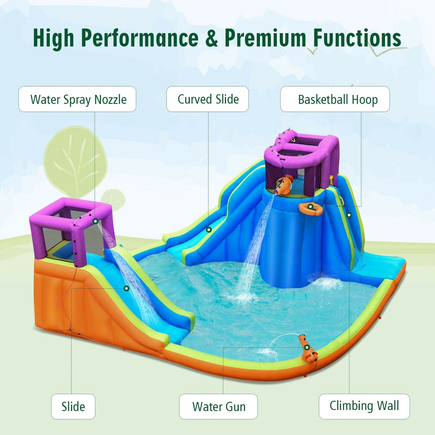 Château Gonflable à Double Toboggan Aquatique 6-en-1