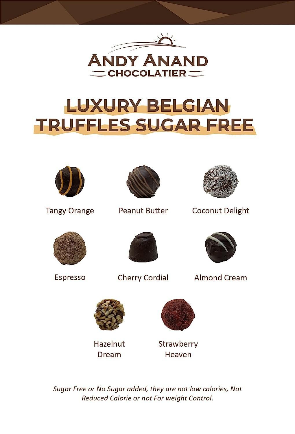 Trufas de Chocolate Belga Sin Azúcar Andy Anand - 24 Piezas Variadas