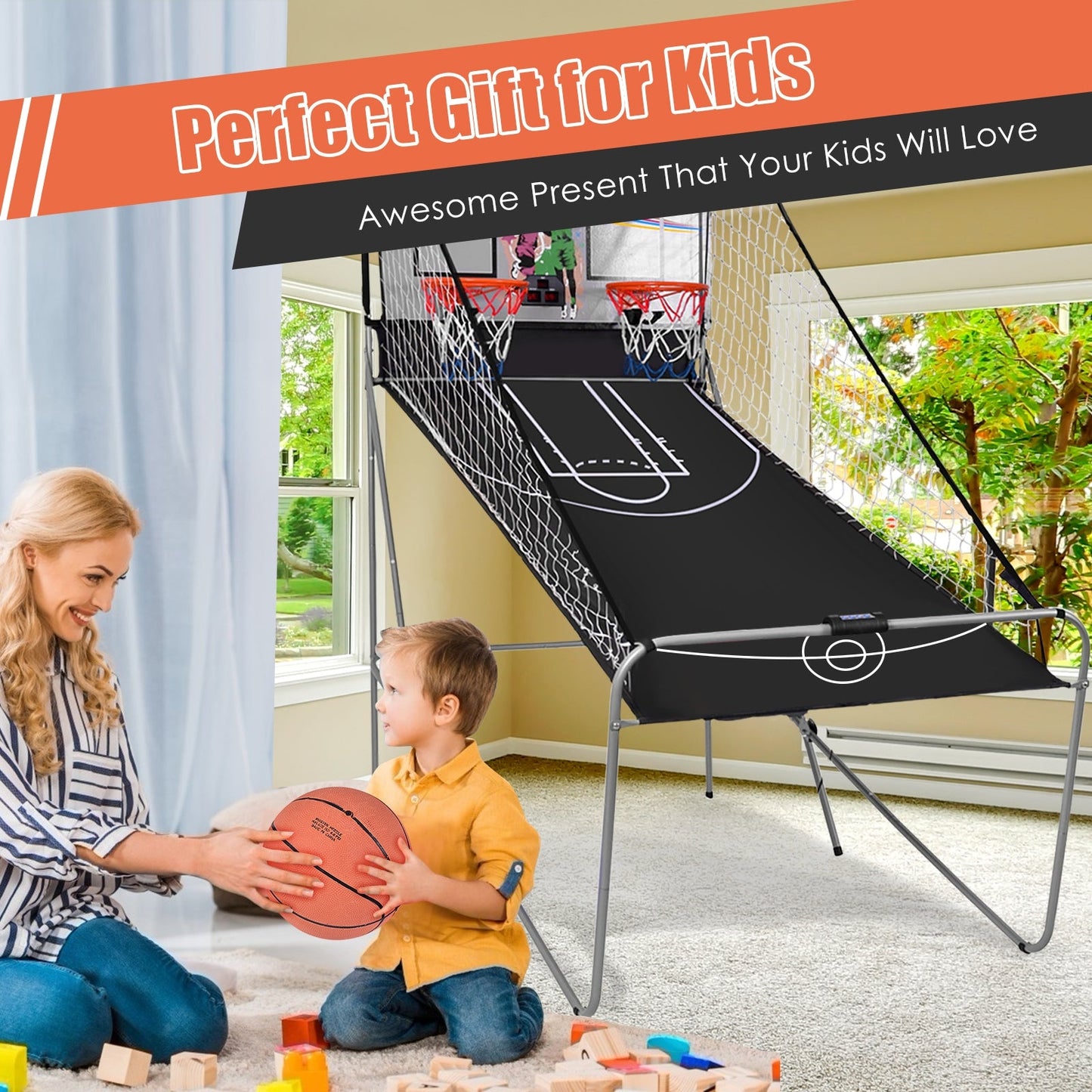 Foldable Double Electronic Basketball Game with 4 Balls