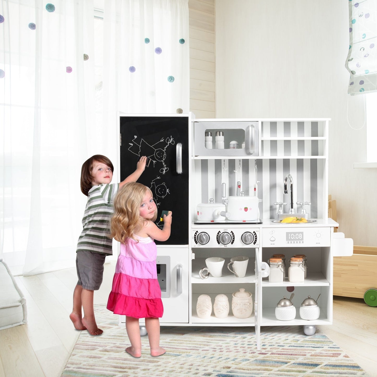 Wooden Pretend Play Kitchen Set with Realistic Sounds