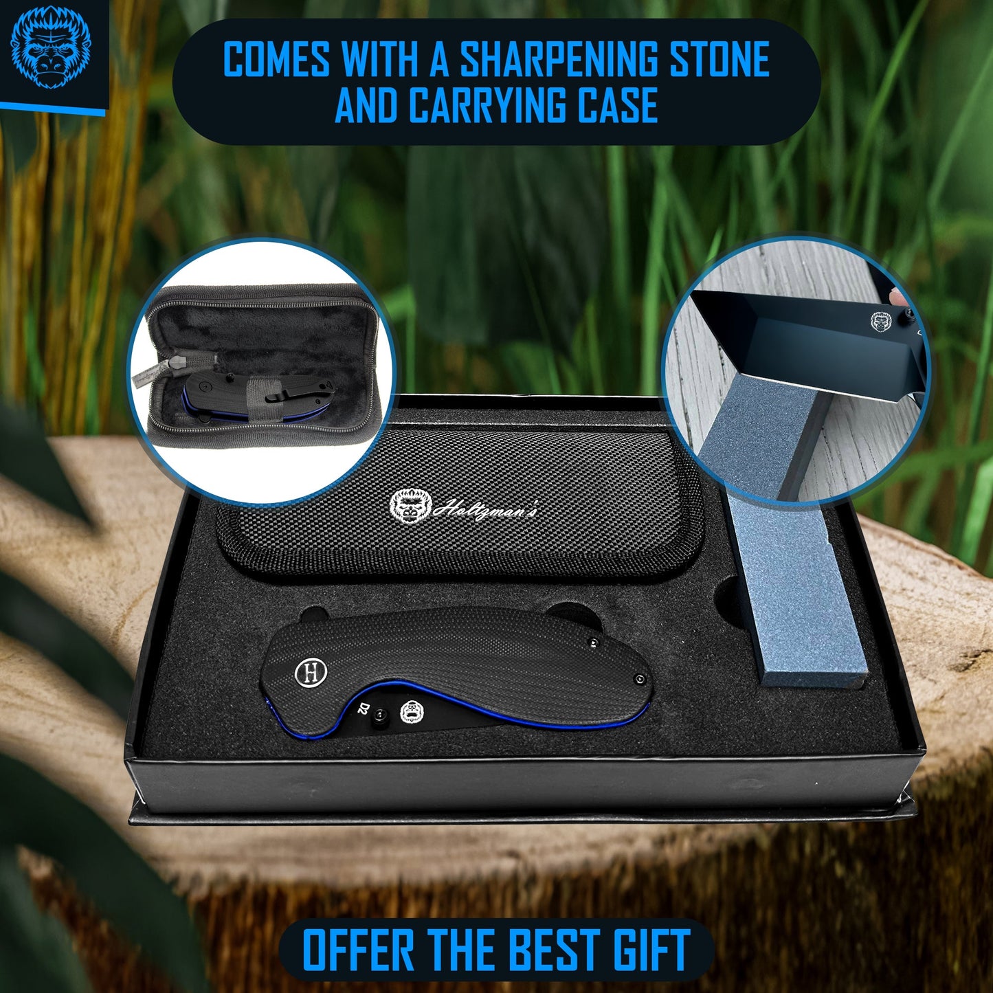 The Ultimate Pioneer Folding Pocket Knife Gift Set for Adventurers (Black & Blue) - Korvel