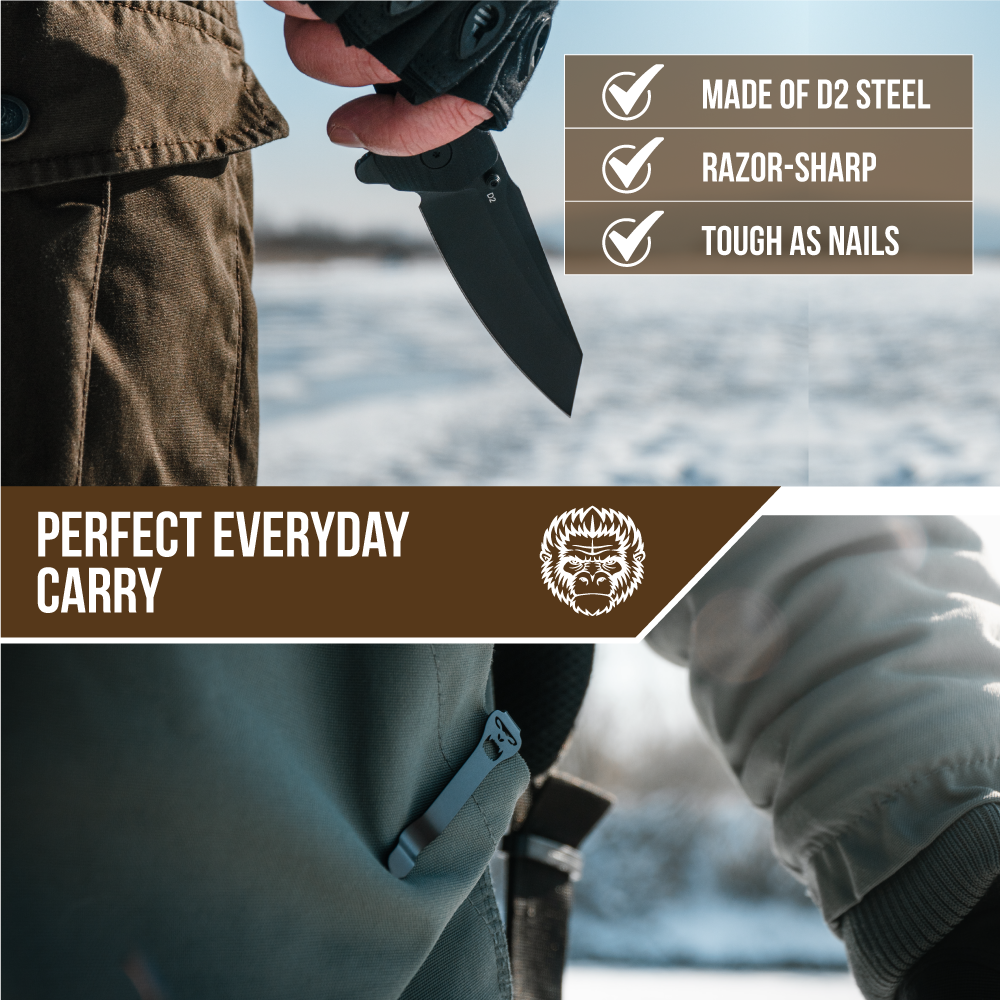 The Clip Point Folding Pocket Knife Giftset for Men and Women (Silver and Black) - Korvel