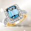 Anillo de Topacio Azul Londres y Topacio Blanco Bañado en Oro Amarillo de 14K