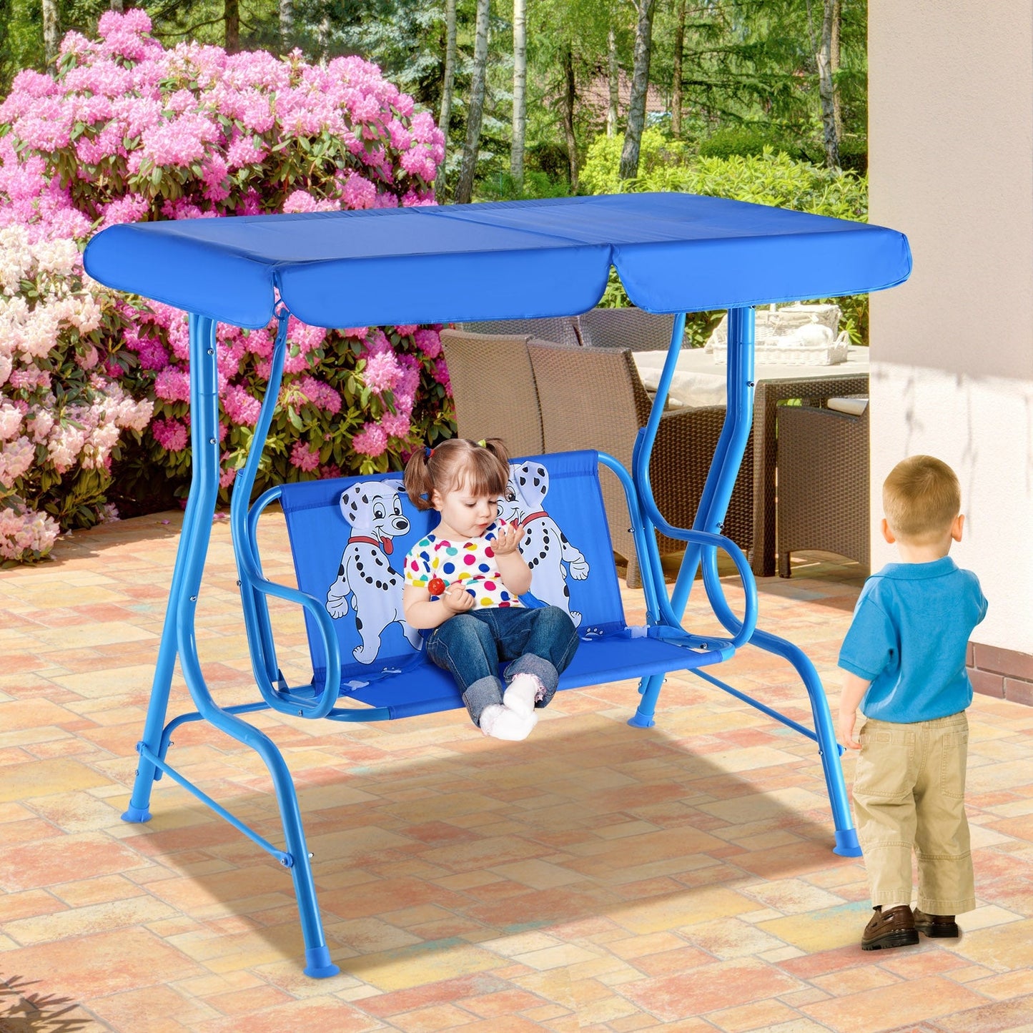 Outdoor Kids Patio Swing Bench with Canopy for 2