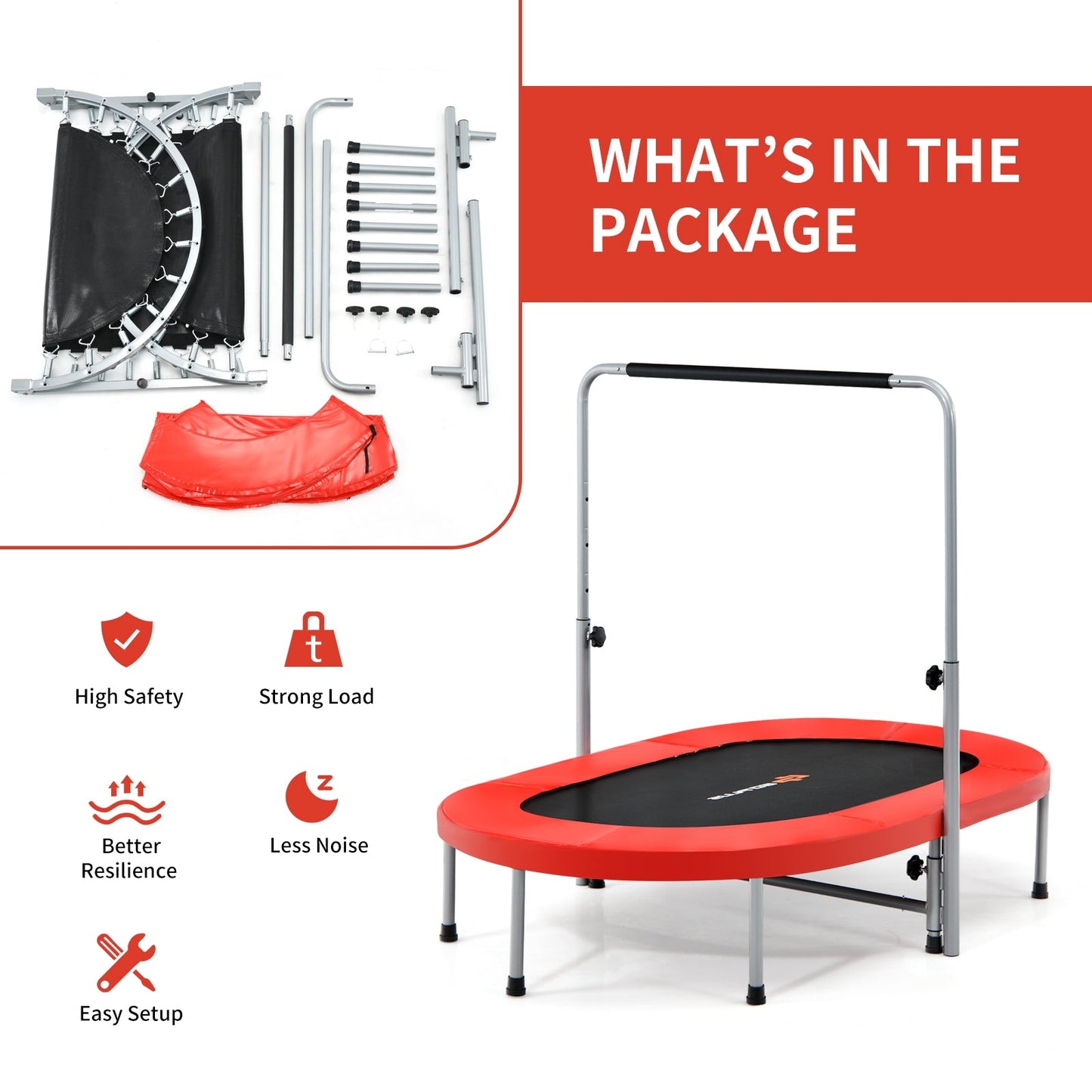 Trampolín Rebotador de Fitness Mini Plegable para 2 Personas - Rojo