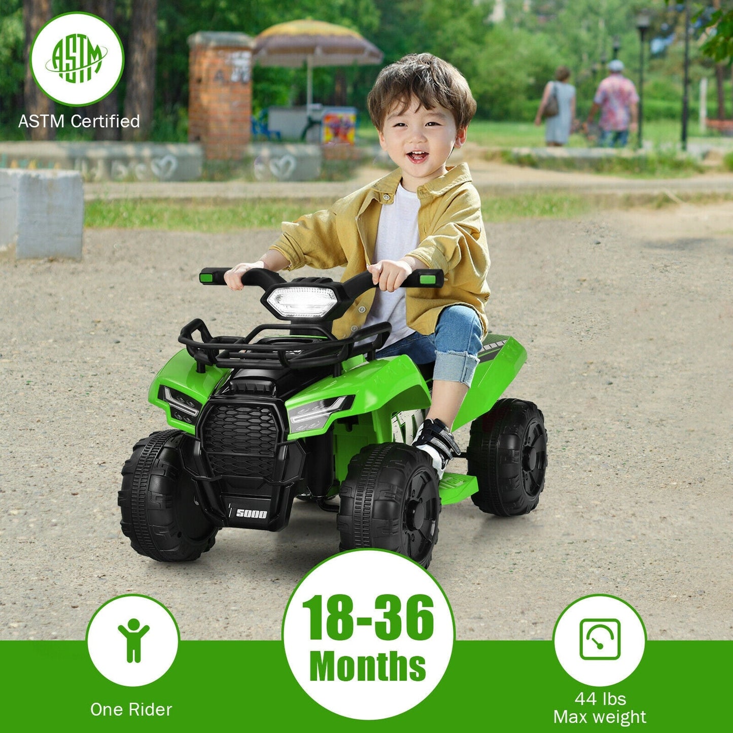 6V Kids ATV Quad Electric Ride On Car with LED Light - Green