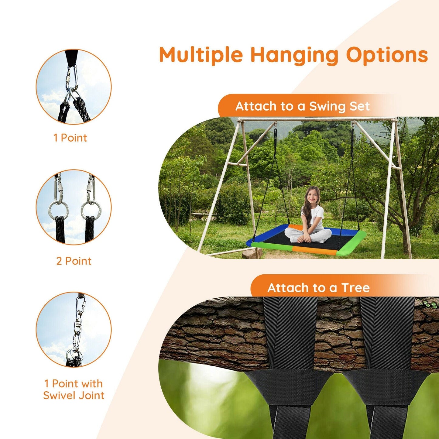 Columpio de Árbol de Plataforma de 60 Pulgadas con Correas Duraderas