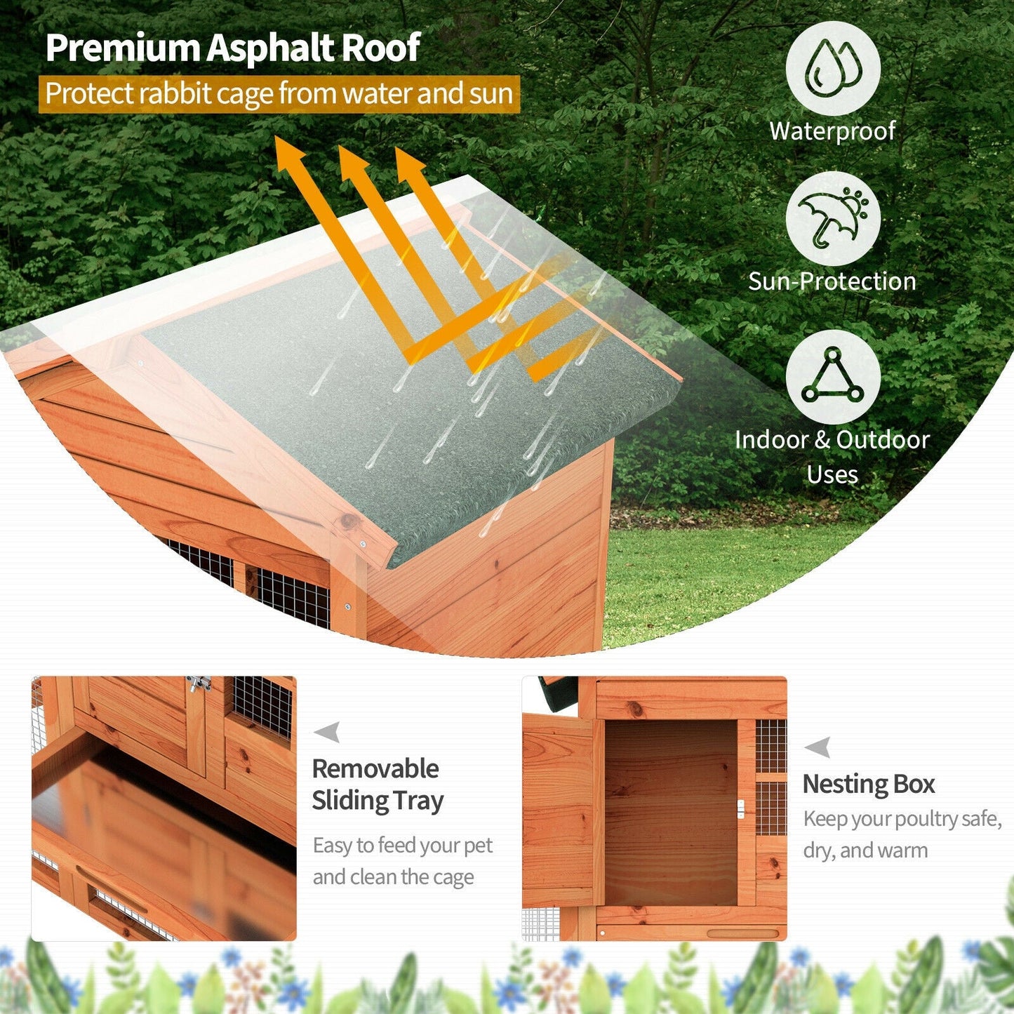 Premium 2-Story Wooden Rabbit Hutch with Running Area