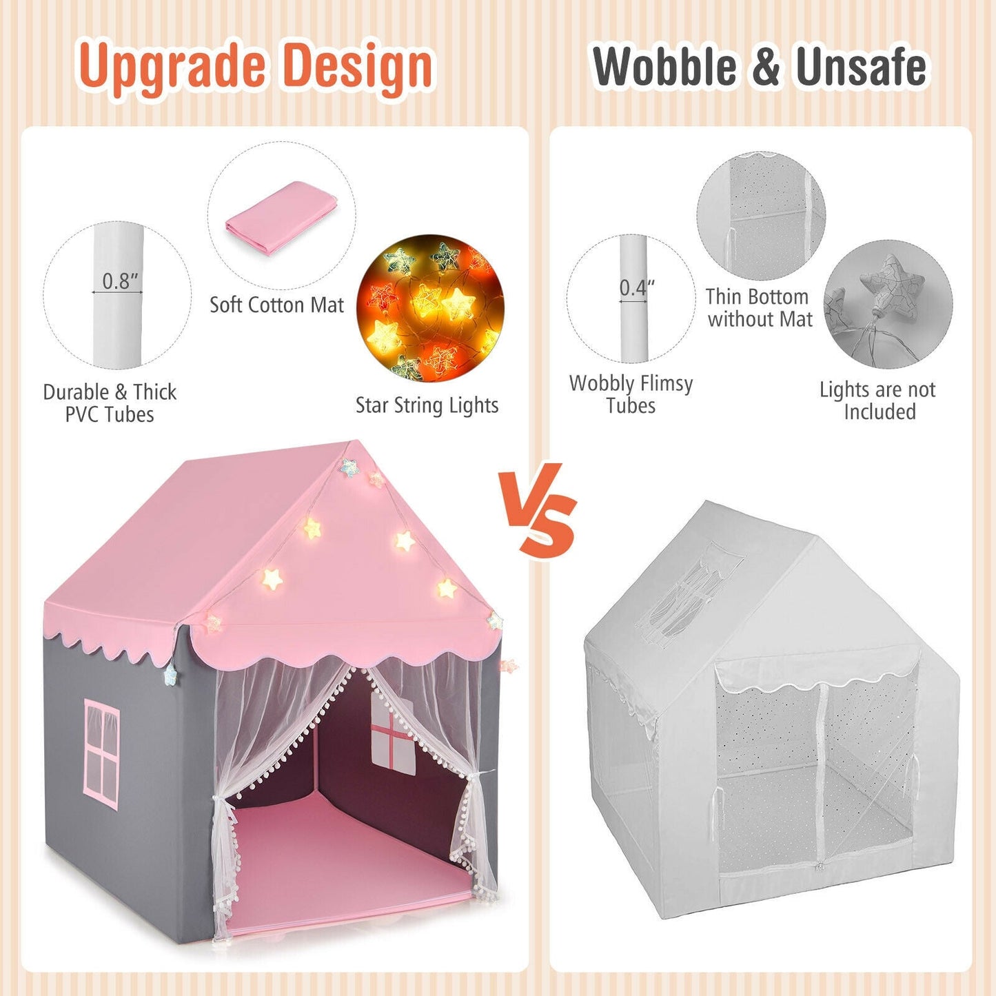 Gbruno Kids Playhouse Tent with Star Light - Pink