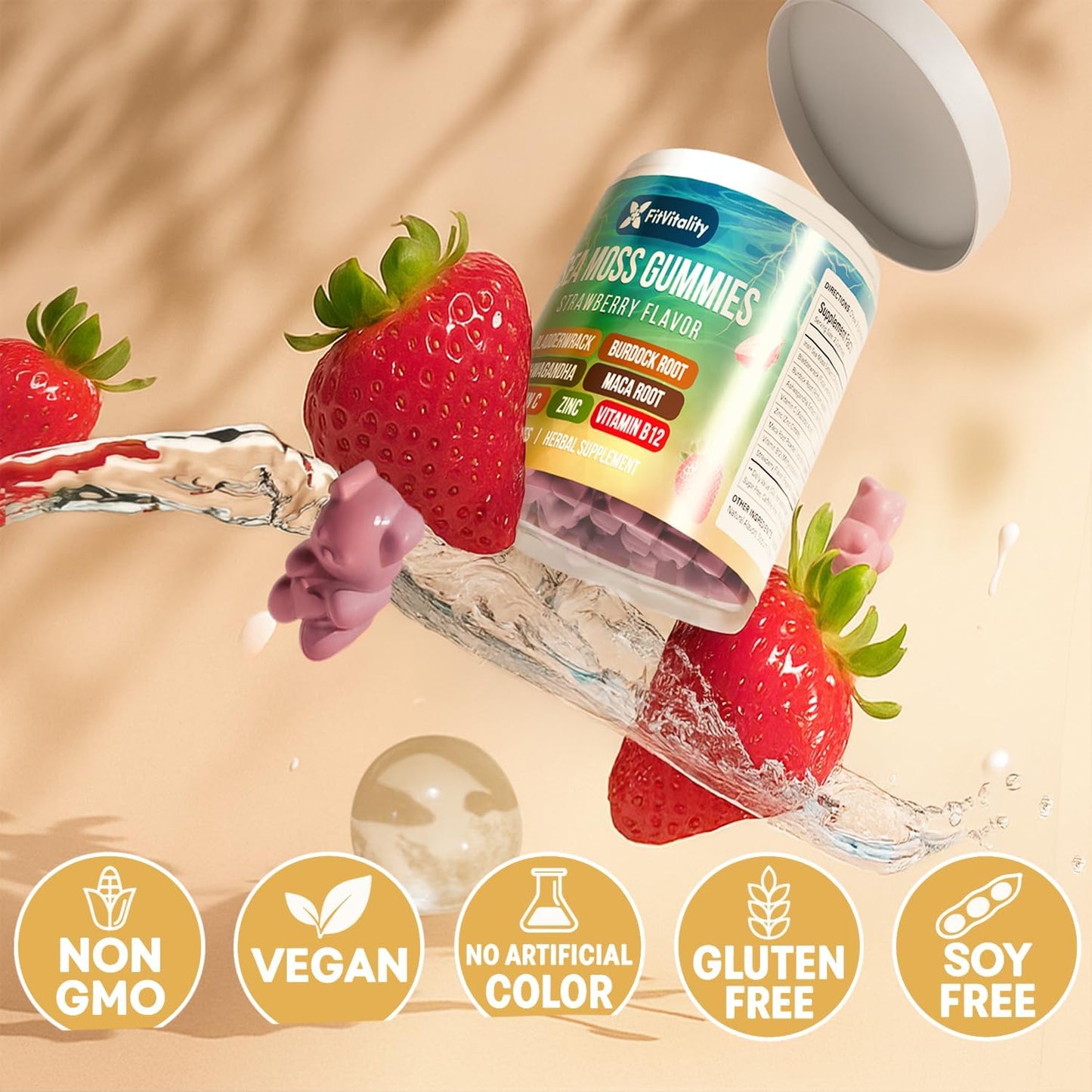 Gomitas de Musgo Marino de Fresa - Suplemento Vegano 9 en 1