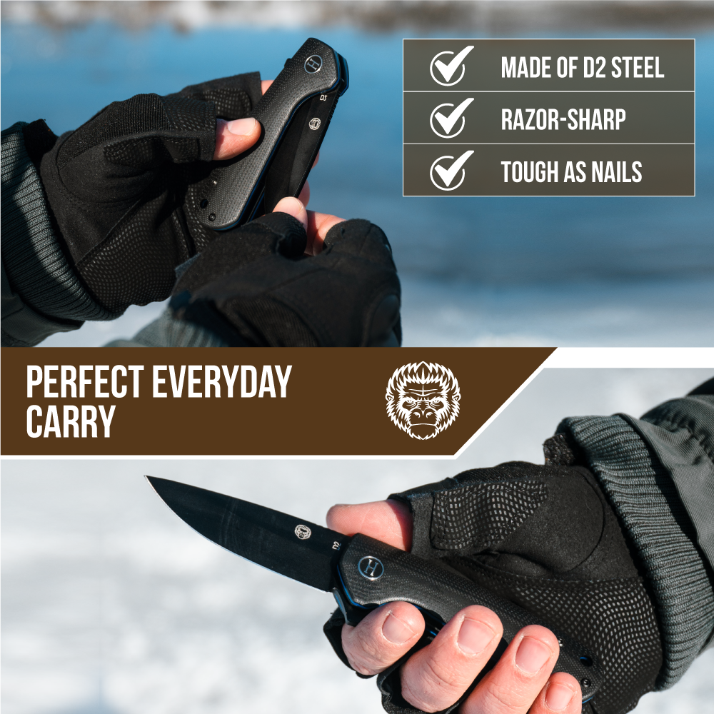 Premium Peasant Folding Pocket Knife Gift Set for Adventurers (Black & Blue) - Korvel