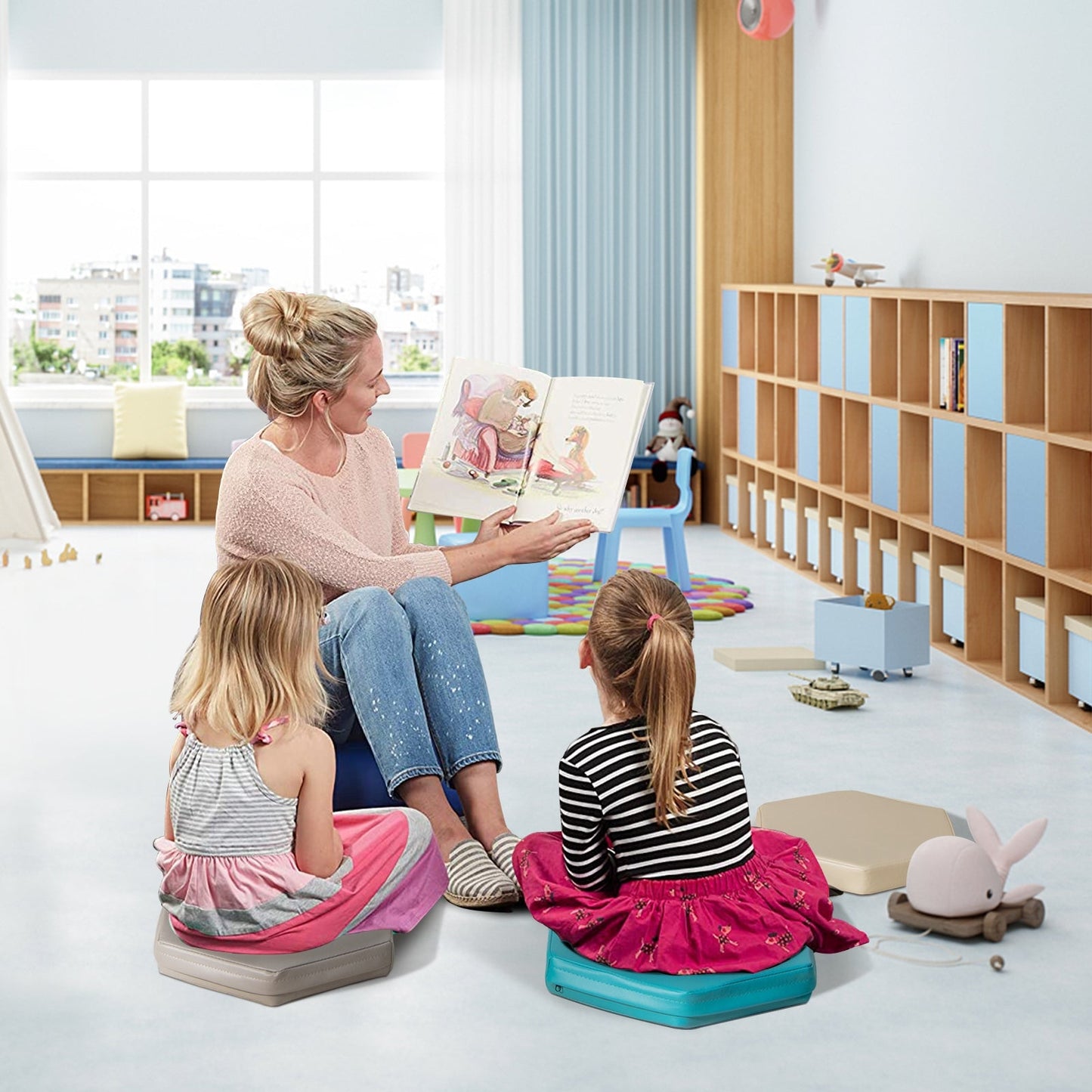 6-Piece Hexagon Toddler Floor Cushions - Blue