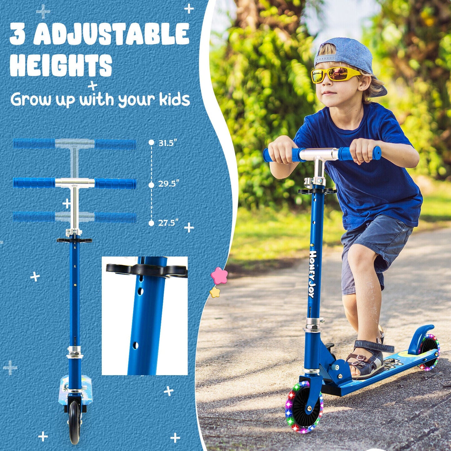 Trottinette pliable avec hauteurs réglables pour enfants - Bleu