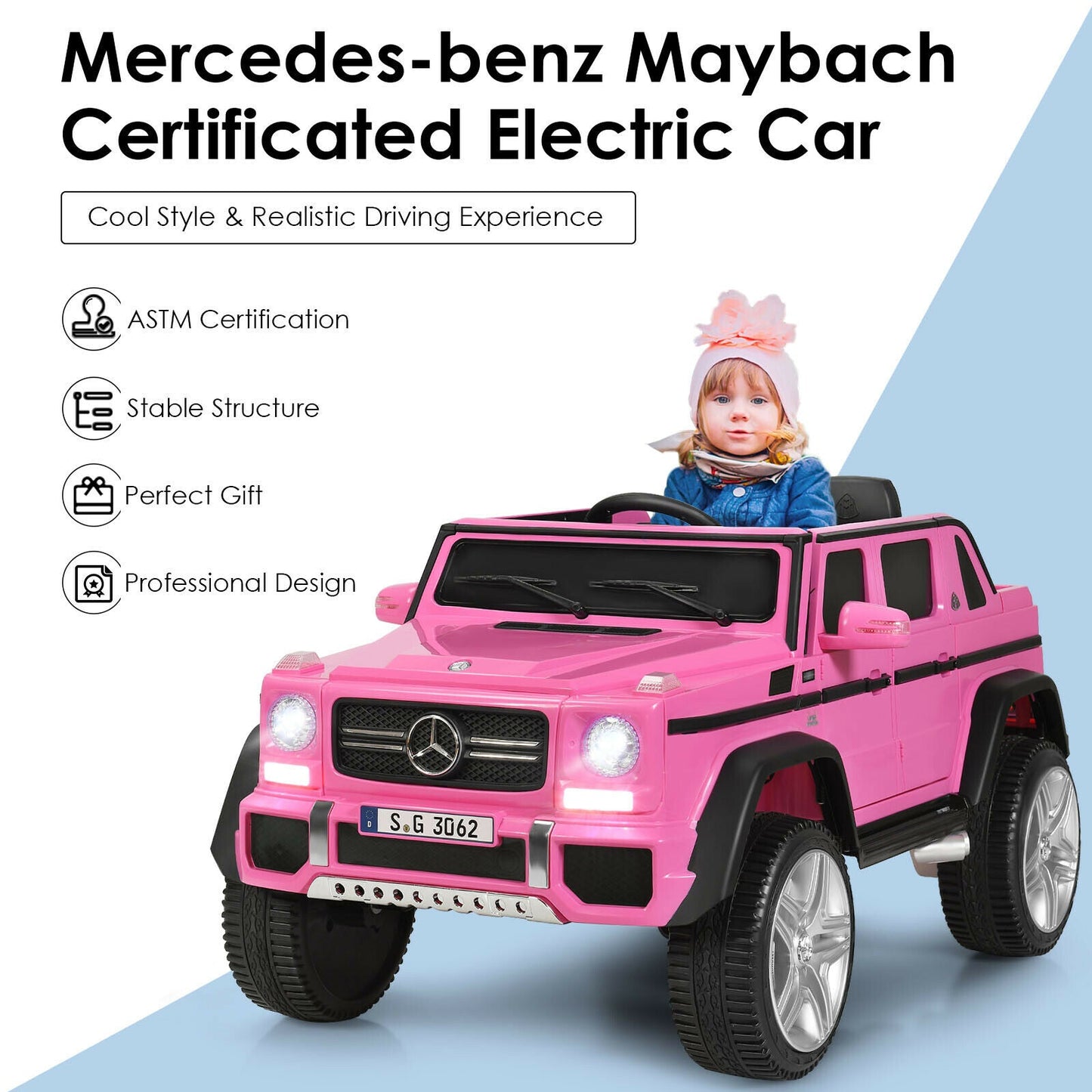 Voiture électrique pour enfants Mercedes-Benz sous licence 12V - Rose