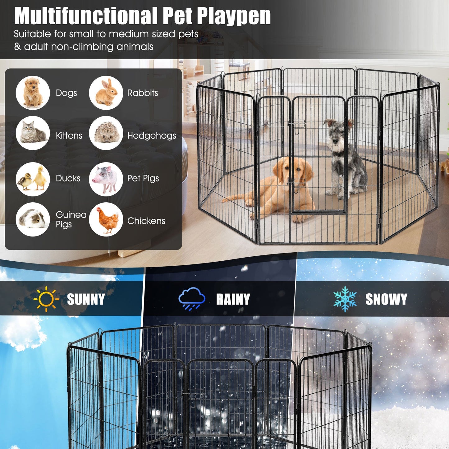 8-Panel Heavy Duty Pet Playpen with Door - 48 Inches