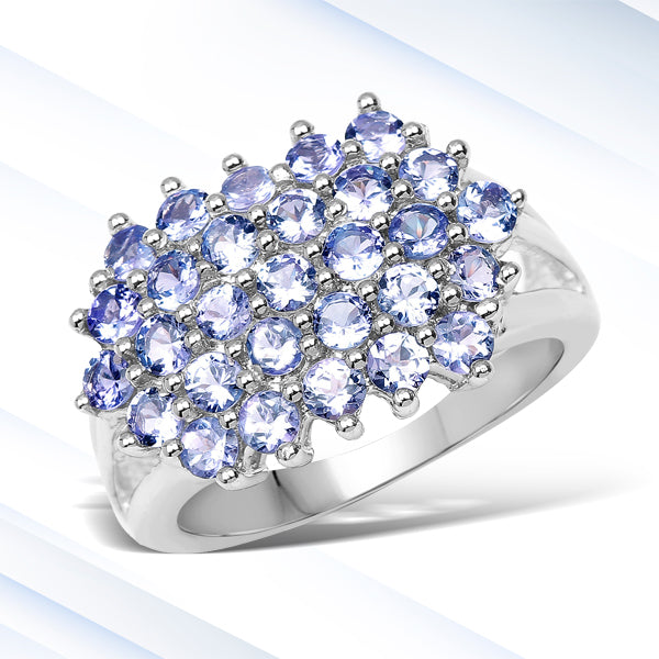 2.03 Carat Genuine Tanzanite Sterling Silver Engagement Ring