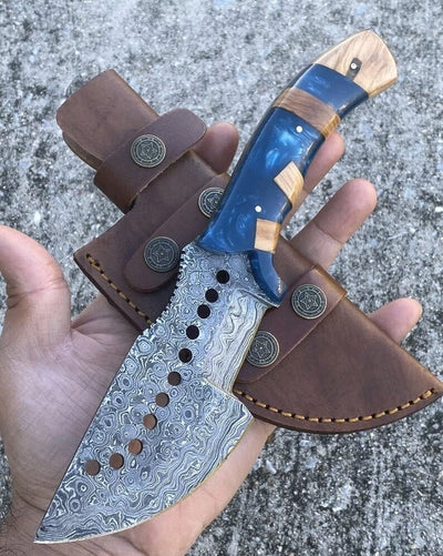 Handcrafted Damascus Steel Tom Brown Tracker Knife - 10" with Epoxy Resin Handle - Korvel