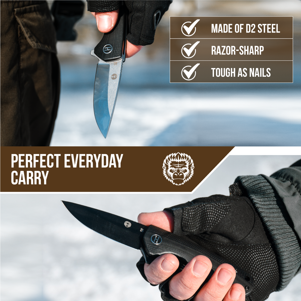 Premium Peasant Folding Pocket Knife Gift Set for Adventurers (Black) - Korvel