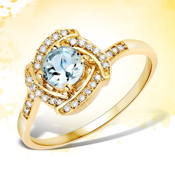 0.46 Carat Aquamarine and Diamond 14K Yellow Gold Engagement Ring