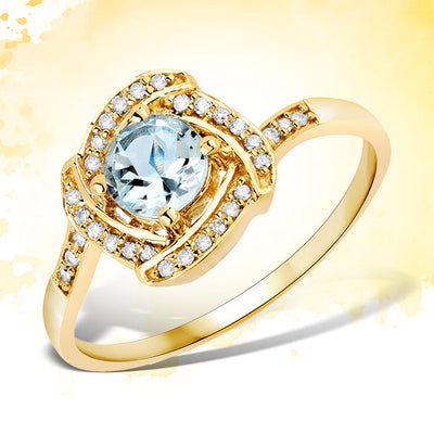 0.46 Carat Aquamarine and Diamond 14K Yellow Gold Engagement Ring