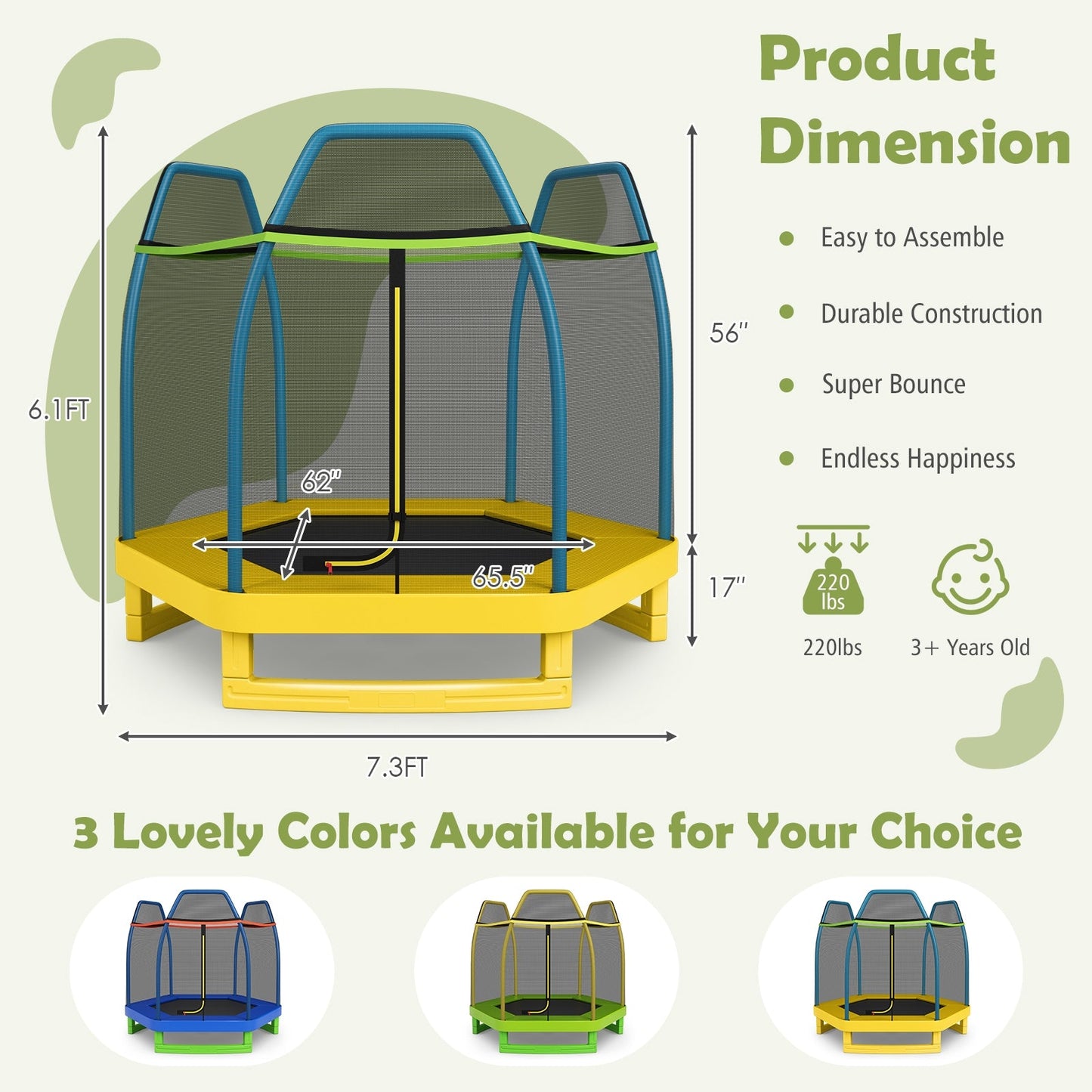 Trampolín Recreativo para Niños de 7 Pies - Amarillo